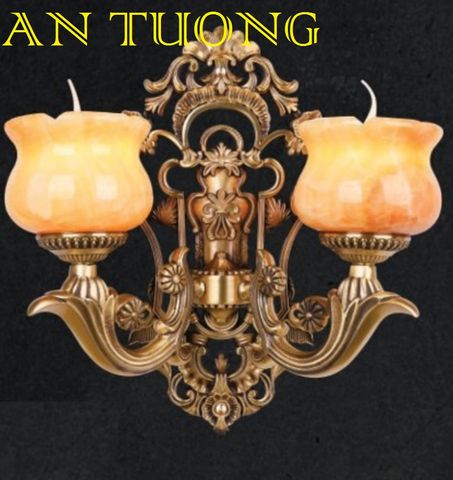  đèn tường đồng nến chao đá cổ điển trang trí cổ điển gắn tường cầu thang, lối đi hành lang cầu thang nhà cổ điển, biệt thự cổ điển 016 