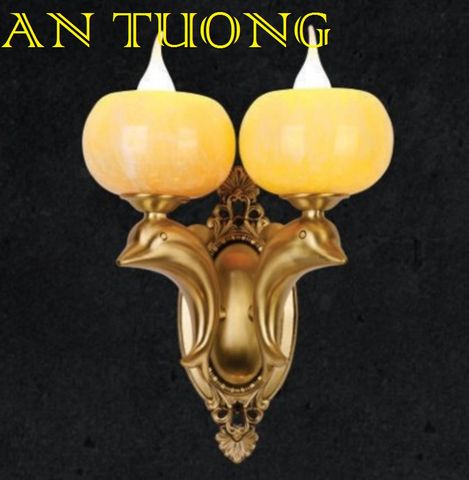  đèn tường đồng nến chao đá cổ điển trang trí cổ điển gắn tường cầu thang, lối đi hành lang cầu thang nhà cổ điển, biệt thự cổ điển 018 