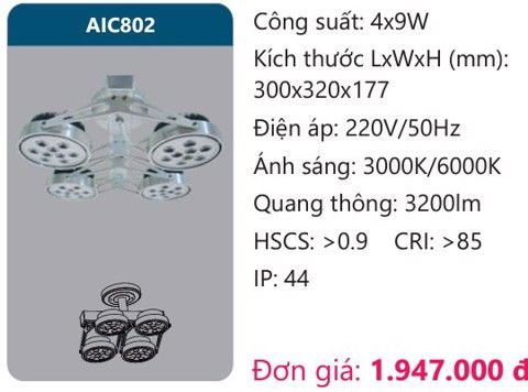  ĐÈN LED CHIẾU ĐIỂM GẮN TRẦN DUHAL 4x9W AIC802 