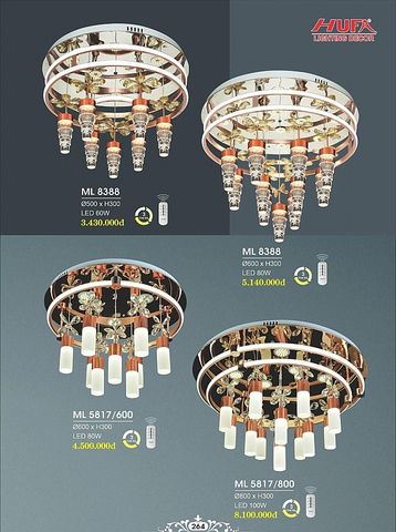  Đèn chùm mâm pha lê led ốp trần trang trí phòng khách hufa ML 8388 - ML 5817/600 - ML 5817/800 