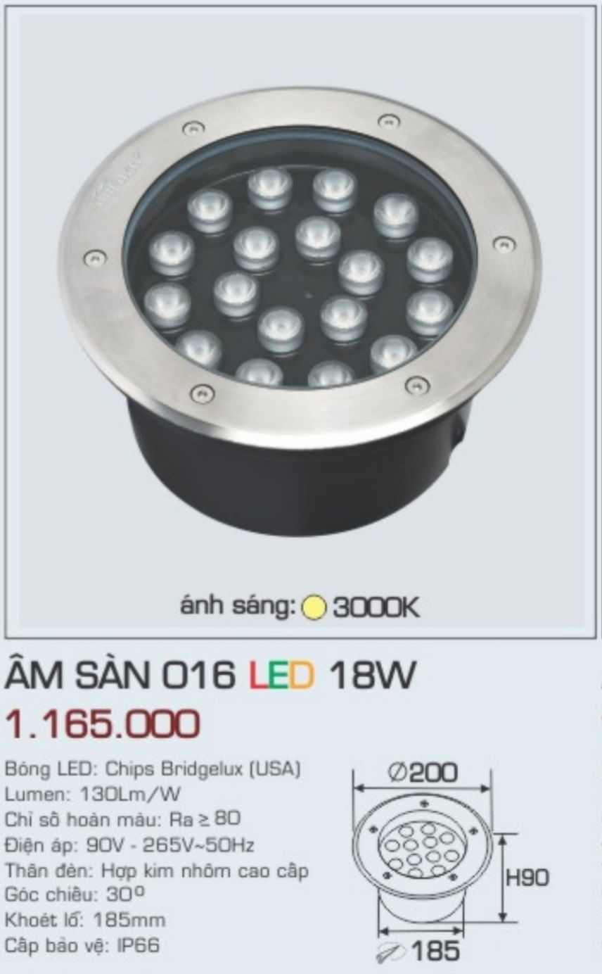 ĐÈN LED ÂM SÀN ANFACO ÂM SÀN 016 LED 18W