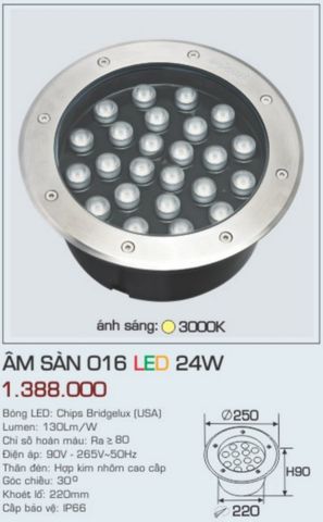  ĐÈN LED ÂM SÀN ANFACO ÂM SÀN 016 LED 24W 