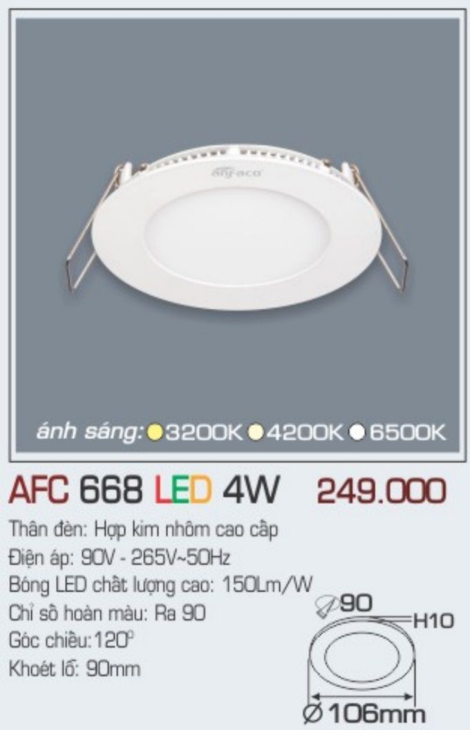 Đèn led âm trần anfaco 4w afc 668 led 4w