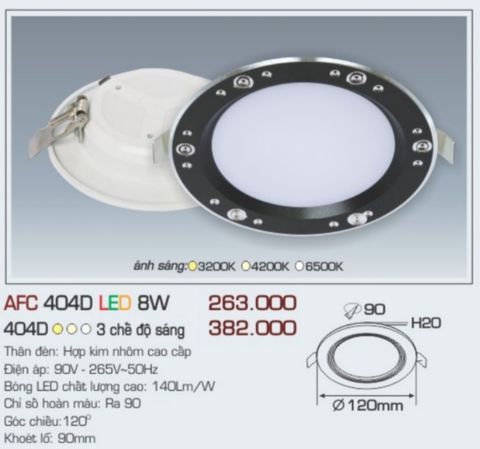  Đèn led âm trần anfaco afc 404d led 8w 