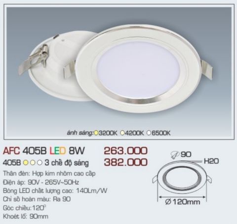  Đèn led âm trần anfaco afc 405b led 8w 