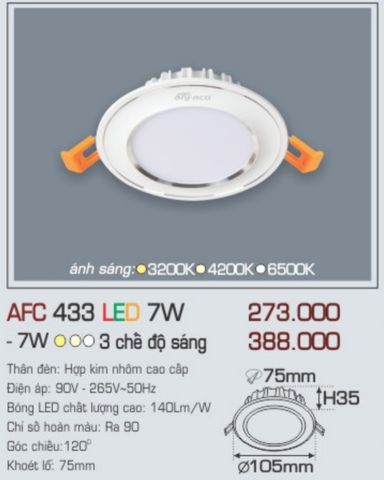  Đèn led âm trần anfaco afc 433 led 7w 