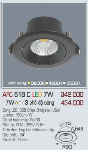  Đèn led âm trần anfaco afc 618d led 7w 