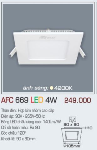  Đèn led âm trần anfaco vuông afc 669 led 4w 