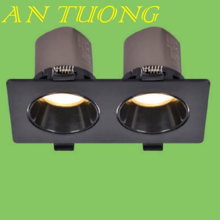 đèn led âm trần chiếu điểm đôi 2x7w, viền đen, thân đen, vỏ đen