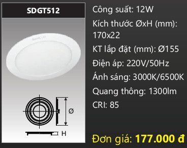  ĐÈN LED ÂM TRẦN DUHAL 12W SDGT512 (SDGT 512 / DGT512 / DGT 512) 