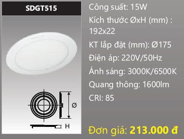 ĐÈN LED ÂM TRẦN DUHAL 15W - SDGT515 / SDGT 515