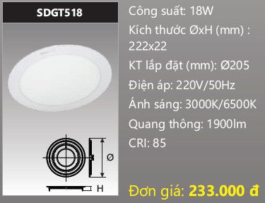  ĐÈN LED ÂM TRẦN DUHAL 18W - SDGT518 / SDGT 518 