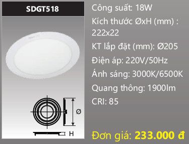 ĐÈN LED ÂM TRẦN DUHAL 18W - SDGT518 / SDGT 518