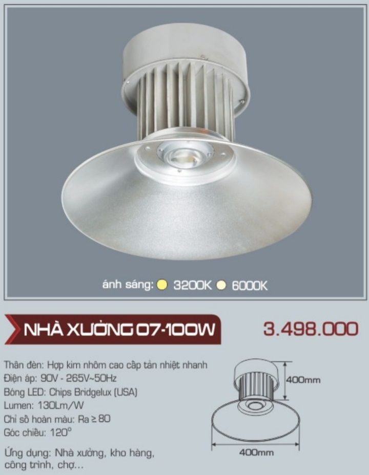 ĐÈN LED NHÀ XƯỞNG ANFACO NHÀ XƯỞNG 07 LED 100W