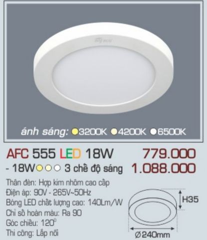  Đèn led ốp trần anfaco afc 555 led 18w 