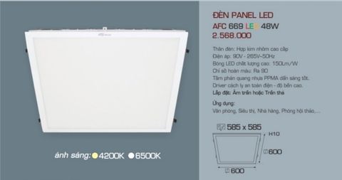  ĐÈN LED PANEL ÂM TRẦN 600x600, 60x60 ANFACO AFC 669 LED 48W 