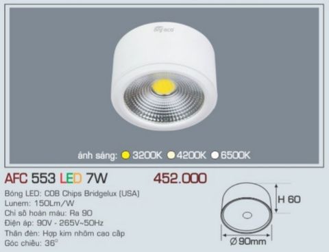  Đèn lon led ốp trần anfaco afc 553 led 7w 