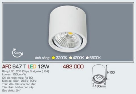  Đèn lon led ốp trần anfaco afc 647t led 12w 