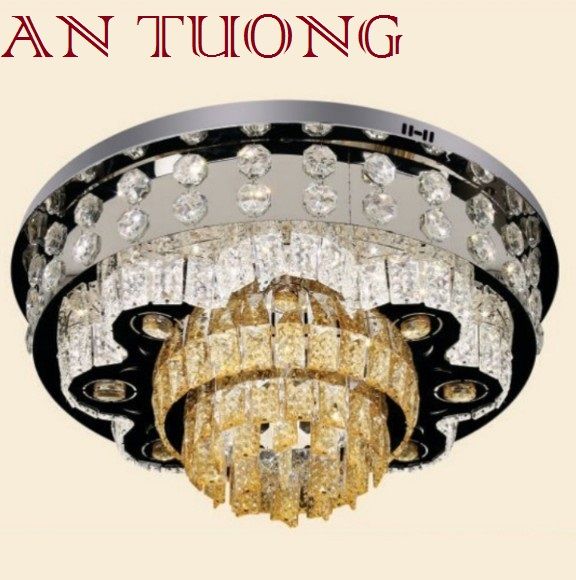 đèn mâm ốp trần pha lê led trang trí phòng khách, nhà phố, biệt thự cổ điển tân cổ điển 046