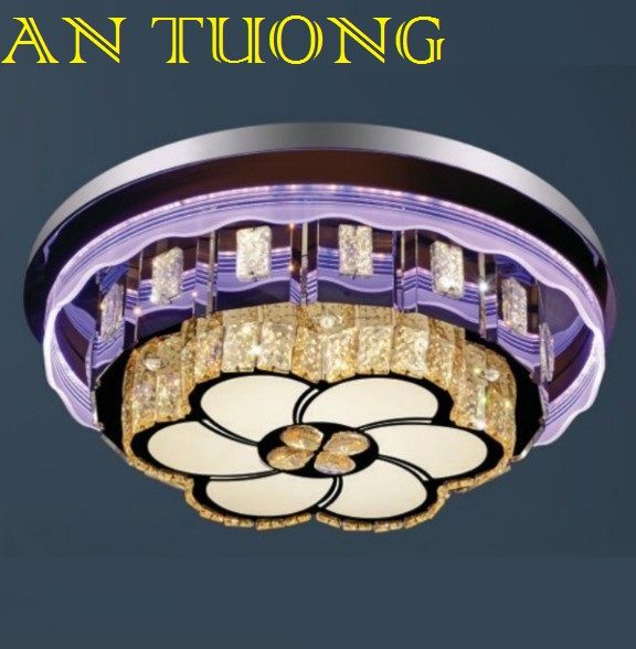 đèn mâm ốp trần pha lê led trang trí phòng khách, nhà phố, biệt thự cổ điển tân cổ điển 056