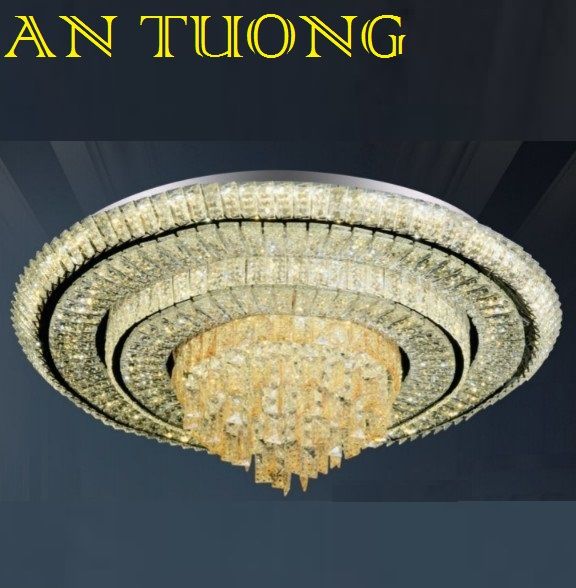 đèn mâm ốp trần pha lê led trang trí phòng khách, nhà phố, biệt thự cổ điển tân cổ điển 071