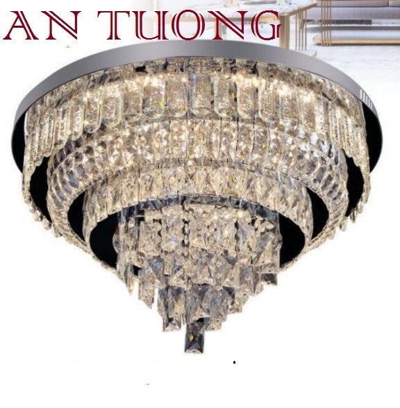 đèn mâm ốp trần pha lê led trang trí phòng khách, nhà phố, biệt thự cổ điển tân cổ điển 074