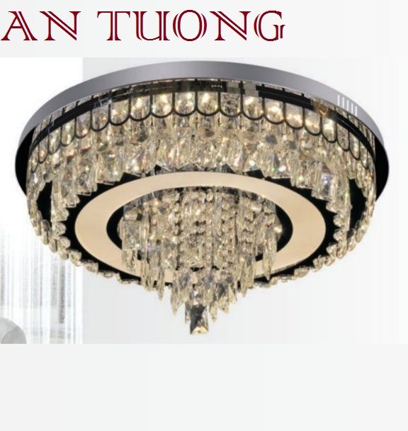 đèn mâm ốp trần pha lê led trang trí phòng khách, nhà phố, biệt thự cổ điển tân cổ điển 081