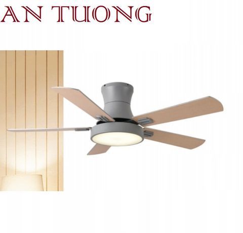  quạt trần đèn cánh gỗ 5 cánh màu xám phong cách hiện đại ánh sáng 3 chế độ, 3 màu 