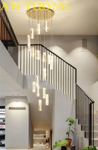  đèn chùm thông tầng cầu thang, đèn chùm trang trí ô thông tầng phòng khách, thông tầng cầu thang đẹp, hiện đại 019 