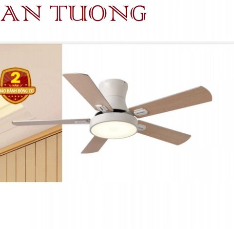  quạt trần đèn cánh gỗ 5 cánh màu xám trắng phong cách hiện đại ánh sáng 3 chế độ, 3 màu 