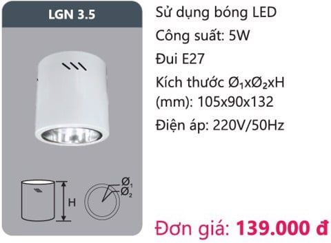  ĐÈN LON GẮN NỔI DUHAL 5W LGN 3.5 / LGN3.5 