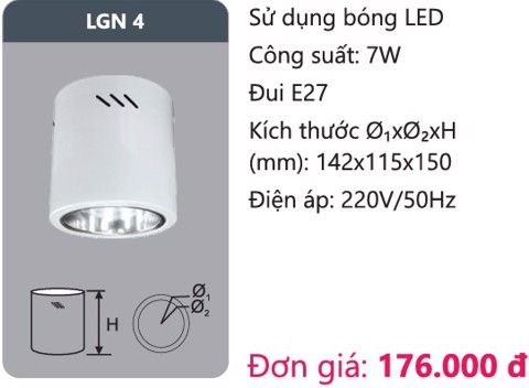  ĐÈN LON GẮN NỔI DUHAL 7W  LGN 4 / LGN4 