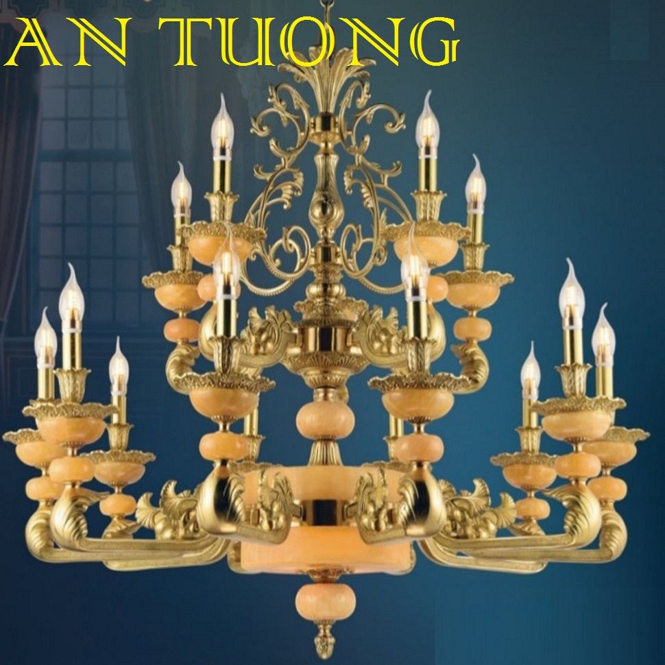 đèn chùm đồng trang trí phòng khách cổ điển, biệt thự cổ điển, tân cổ điển 01