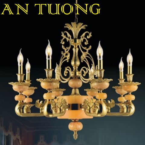  đèn chùm đồng trang trí phòng khách cổ điển, biệt thự cổ điển, tân cổ điển 02 