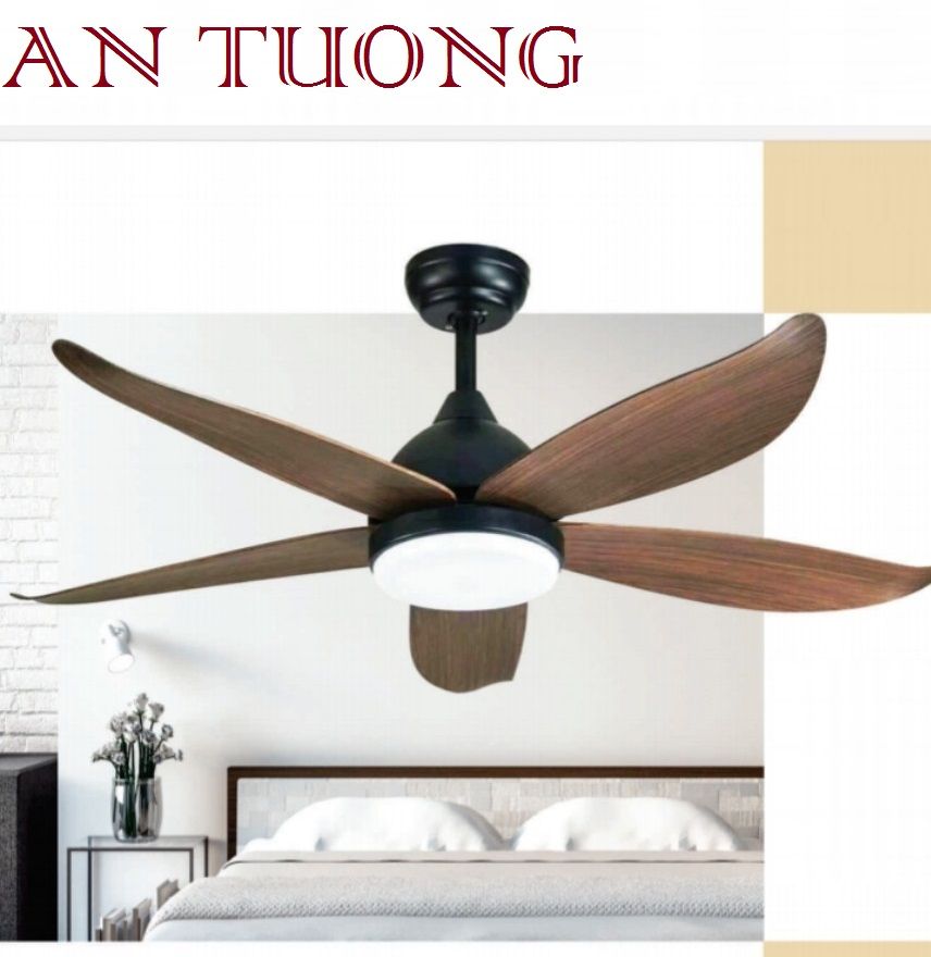 quạt trần đèn cánh gỗ 5 cánh phong cách cổ, cổ điển, cổ xưa 011 indochine