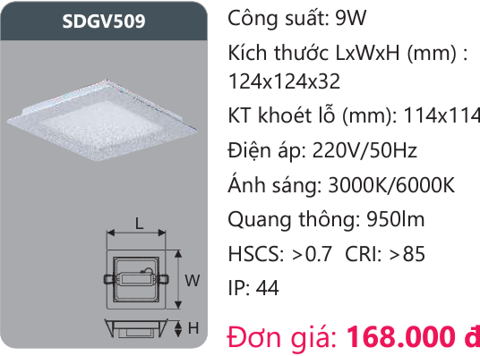 ĐÈN LED ÂM TRẦN DUHAL 9W  VUÔNG - SDGV509 / SDGV 509
