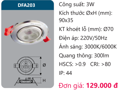 ĐÈN LED ÂM TRẦN CHIẾU ĐIỂM 3W DUHAL - DFA203 (DFA 203, DF A203, D FA203)