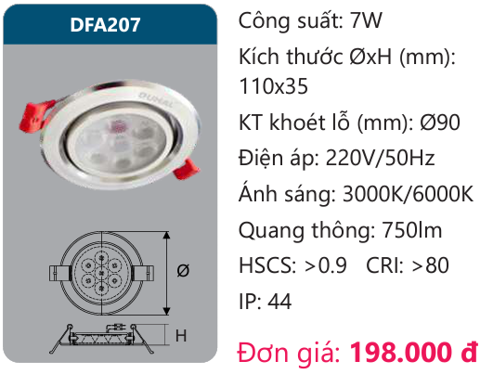 ĐÈN LED ÂM TRẦN CHIẾU ĐIỂM 7W DUHAL - DFA207 (DFA 207, DF A207, D FA207)