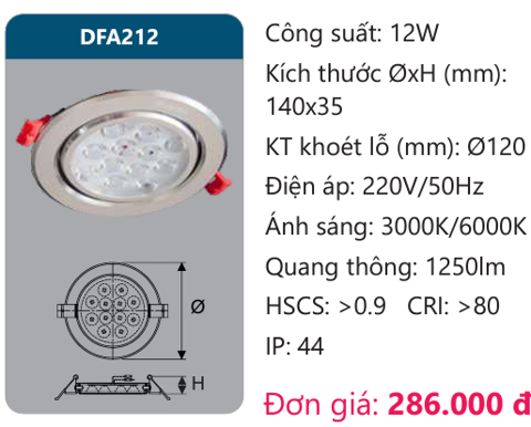 ĐÈN LED ÂM TRẦN CHIẾU ĐIỂM 12W DUHAL - DFA212 (DFA 212, DF A212, D FA212)