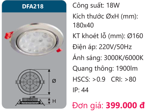  ĐÈN LED ÂM TRẦN CHIẾU ĐIỂM 15W DUHAL - DFA218 (DFA 218, DF A218, D FA218) 