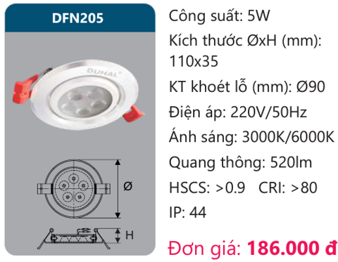  ĐÈN LED ÂM TRẦN CHIẾU ĐIỂM 5W DUHAL - DFN205 (DFN 205, DF N205, D FN205) 