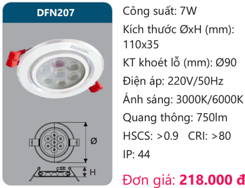  ĐÈN LED ÂM TRẦN CHIẾU ĐIỂM 7W DUHAL - DFN207 (DFN 207, DF N207, D FN207) 