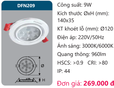  ĐÈN LED ÂM TRẦN CHIẾU ĐIỂM 9W DUHAL - DFN209 (DFN 209, DF N209, D FN209) 