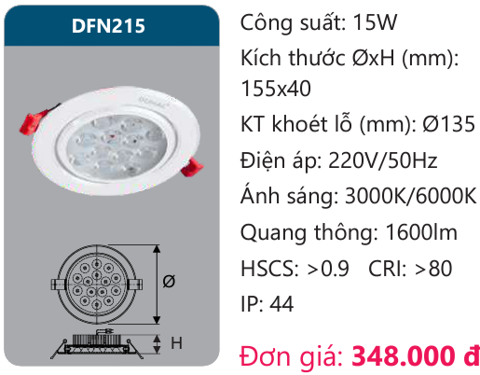  ĐÈN LED ÂM TRẦN CHIẾU ĐIỂM 15W DUHAL - DFN215 (DFN 215, DF N215, D FN215) 