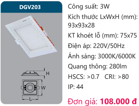  ĐÈN LED ÂM TRẦN DUHAL - LOẠI CAO CẤP 3W - VUÔNG 