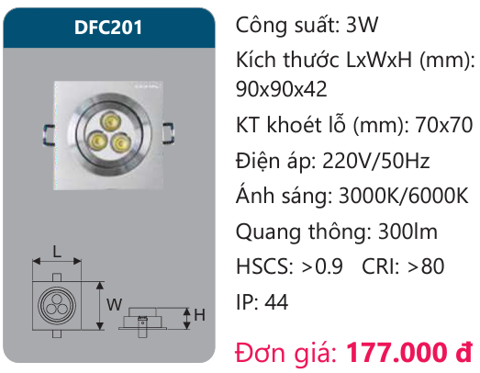  ĐÈN LED ÂM TRẦN CHIẾU ĐIỂM DUHAL 3W DFC201 (DFC 201) 