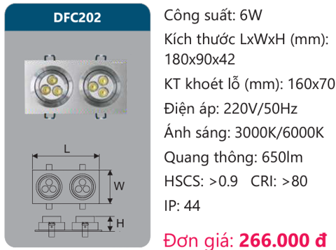  ĐÈN LED ÂM TRẦN CHIẾU ĐIỂM DUHAL 6W DFC202 (LED ĐÔI 2 X 3W) 