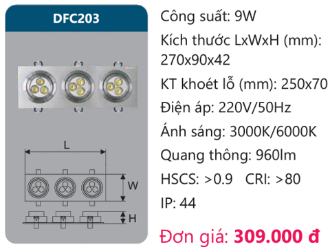  ĐÈN LED ÂM TRẦN CHIẾU ĐIỂM DUHAL 9W DFC203 - ĐÈN LED ÂM TRẦN 3 (BA) BÓNG 