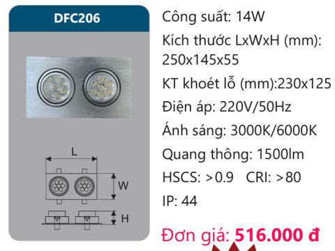  ĐÈN LED ÂM TRẦN CHIẾU ĐIỂM DUHAL 14W DFC206 (DFC 206) 