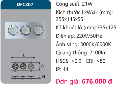  ĐÈN LED ÂM TRẦN CHIẾU ĐIỂM DUHAL 21W DFC207 (DFC 207) - ĐÈN LED ÂM TRẦN 3 (BA) BÓNG 